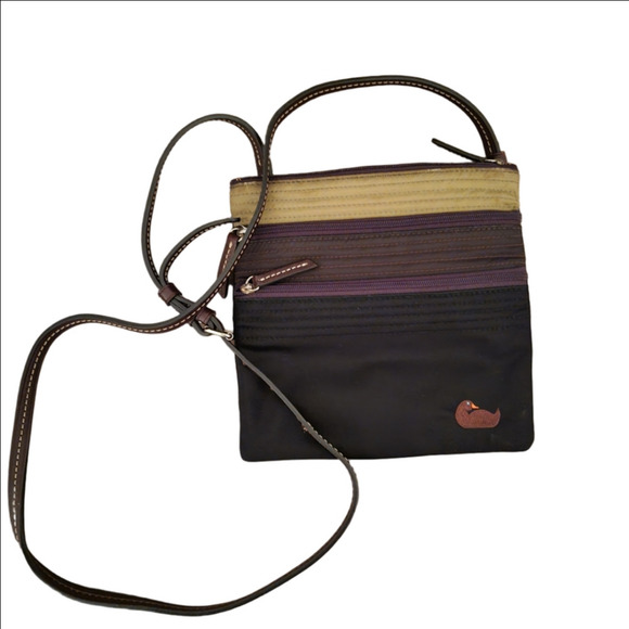 NWOT Dooney & Bourke Brown Black Gold Striped Nylon Crossbody Bag - Picture 1 of 3